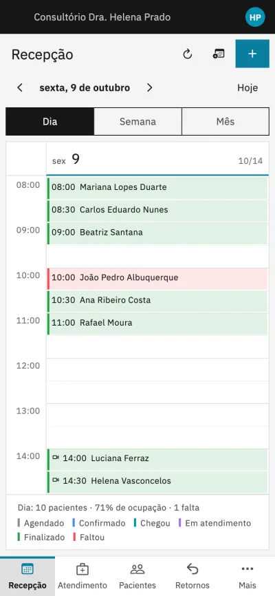 Agenda do dia do Base Clinic no celular